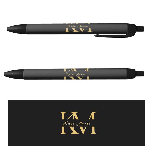 Modern Monogram Professional Black Gold Marketing Ink Pen (Modern Monogram Professional Black Gold Marketing Pen)
