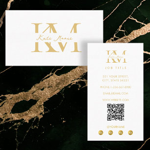 Modern Monogram Professional Gold White Marketing Business Card