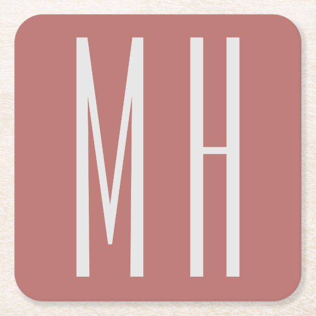 Modern Monogram Professional Plain Minimalist Square Paper Coaster (Front)
