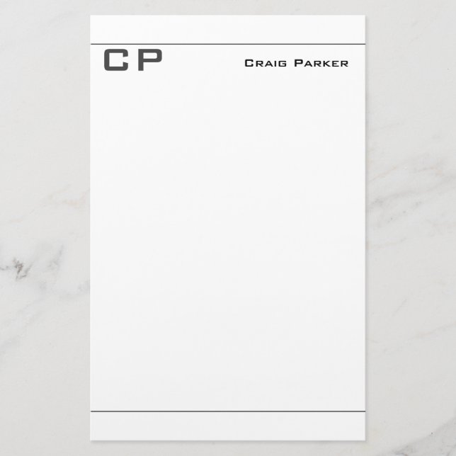 Modern Monogram Professional Plain Minimalist Stationery (Front)