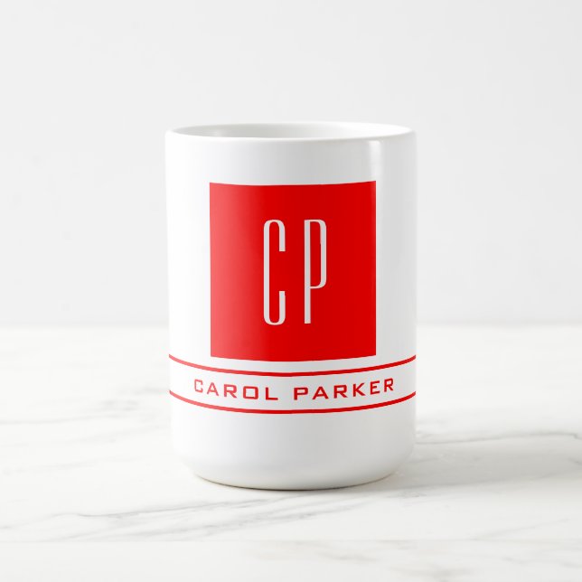 Modern Monogram Professional Plain Name Red White Coffee Mug (Center)