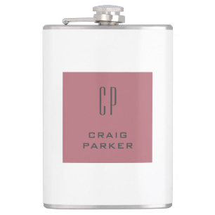 Modern Monogram Professional Plain Rose Gold White Hip Flask