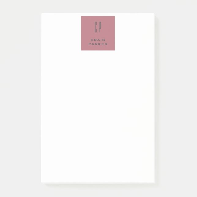 Modern Monogram Professional Plain Rose Gold White Post-it Notes (Front)