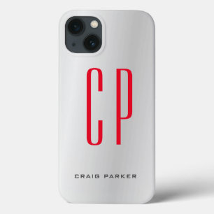 Modern Monogram Professional Plain Silver Grey Red iPhone 13 Case
