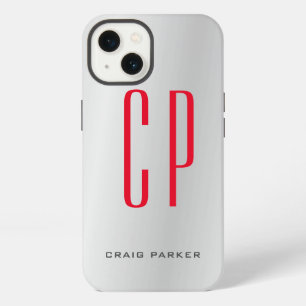 Modern Monogram Professional Plain Silver Grey Red iPhone 13 Case