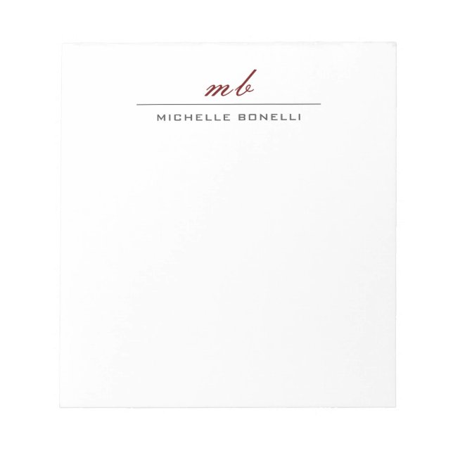 Modern Monogram Professional Plain Simple Minimal Notepad (Front)
