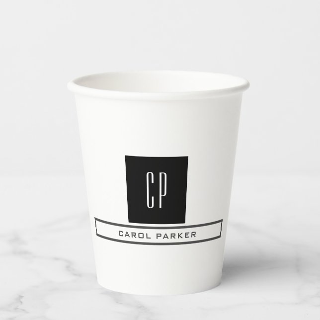 Modern Monogram Professional Plain Simple Name Paper Cups (Front)