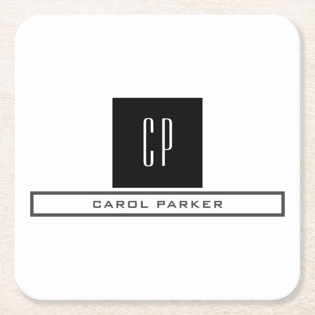 Modern Monogram Professional Plain Simple Name Square Paper Coaster (Front)