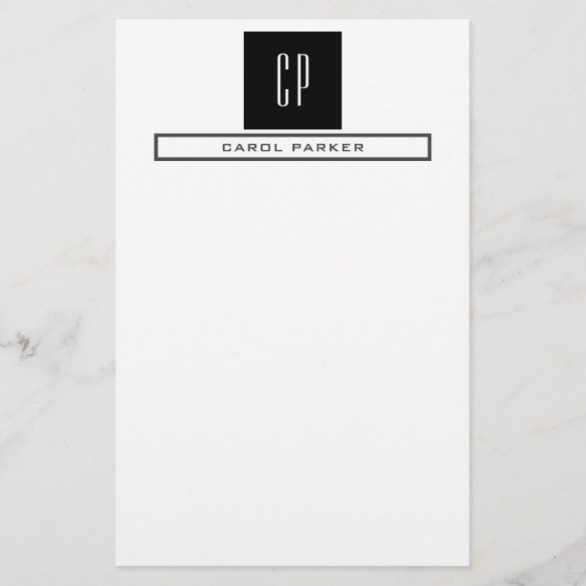 Modern Monogram Professional Plain Simple Name Stationery (Front)