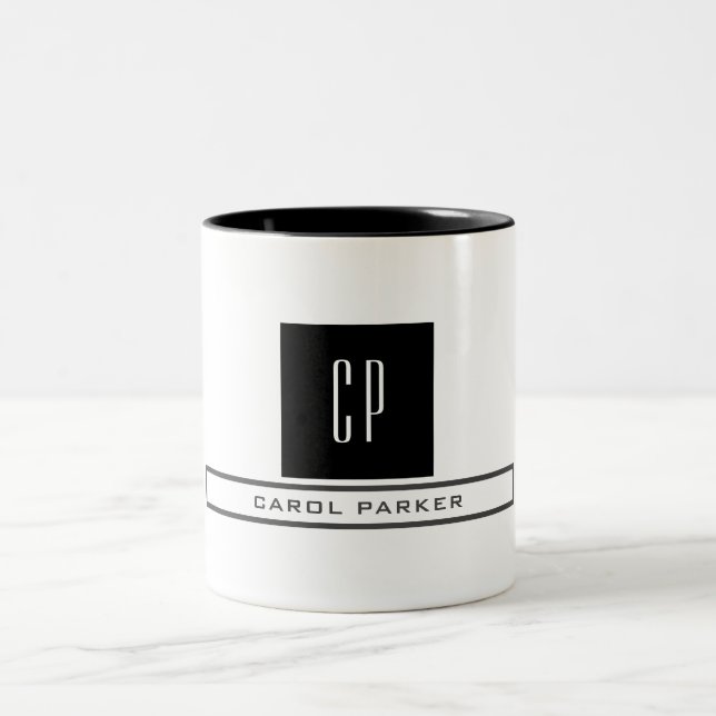 Modern Monogram Professional Plain Simple Name Two-Tone Coffee Mug (Center)