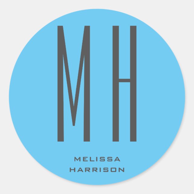 Modern Monogram Professional Plain Simple Sky Blue Classic Round Sticker (Front)