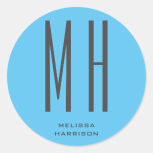 Modern Monogram Professional Plain Simple Sky Blue Classic Round Sticker