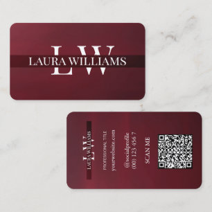 Modern Monogram Professional Red Maroon  Business Card