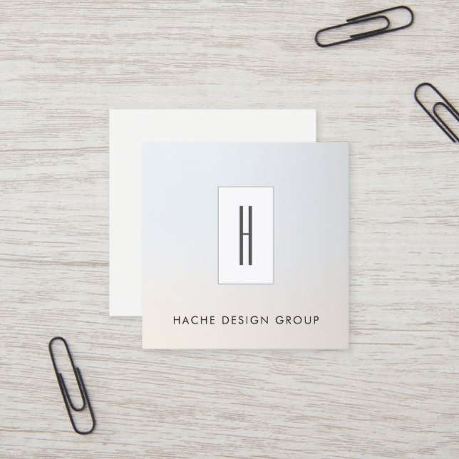 Modern Monogram, Professional Silver Grey Square Business Card (Front/Back In Situ)