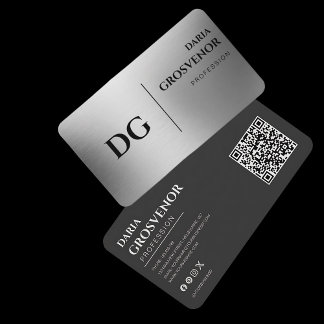 Modern Monogram Professonal Faux Silver QR Code Business Card