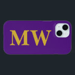Modern Monogram Purple & Gold Stylish Minimalist iPhone 15 Case<br><div class="desc">personalized iphone case custom gift, personalized name case Christmas gift, custom name birthday present girl, custom phone case with name, bridesmaid gift present for daughter, wife Christmas present purple and gold, present for friend iphone case, customized phone case girlfriend fiancee, friend gift maid of honour, personalized matron of honour gift,...</div>