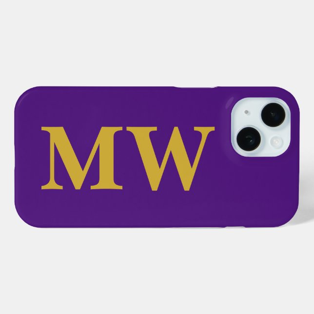 Modern Monogram Purple & Gold Stylish Minimalist Case-Mate iPhone Case (Back (Horizontal))