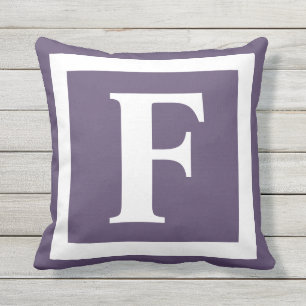 Modern Monogram Purple Initial Minimal Outdoor Pillow