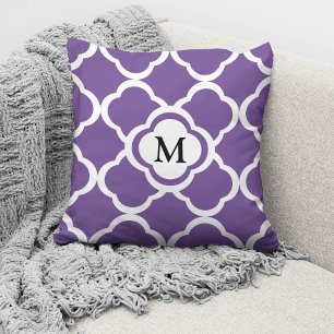 Modern Monogram Purple Pattern Throw Pillow