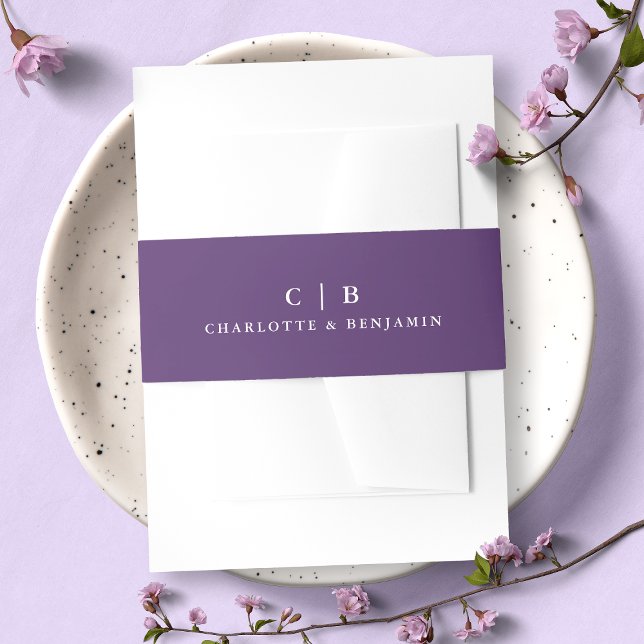 Modern Monogram Purple Wisteria Wedding Invitation Belly Band (Creator Uploaded)