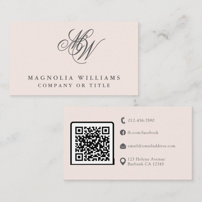 Modern Monogram QR Code Minimalist Business Card (Front/Back)