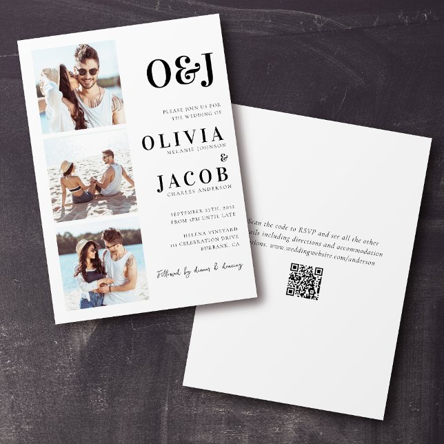 Modern Monogram QR Code Photo Wedding Invitation (Creator Uploaded)