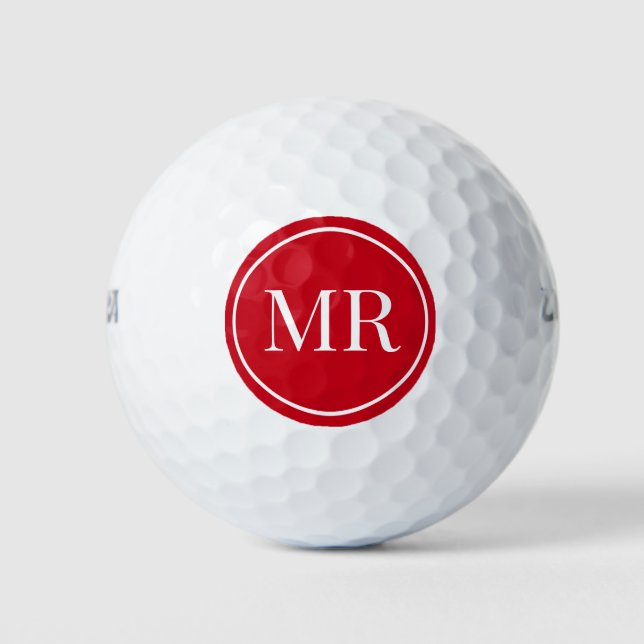 Modern Monogram Red Golf Balls (Front)