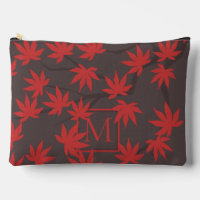 Modern Monogram Red Maple Leaf Grey