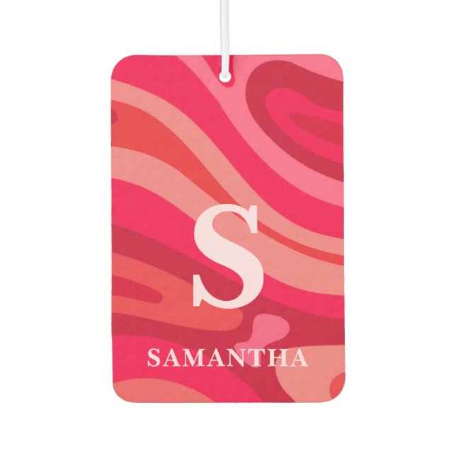 Modern Monogram Red Pink Pattern Air Freshener (Front)