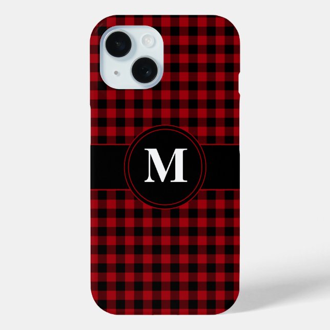 Modern Monogram Red Plaid Pattern Case-Mate iPhone Case (Back)
