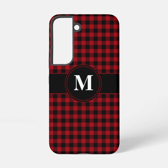 Modern Monogram Red Plaid Pattern Samsung Galaxy S22 Case (Back)