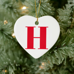 Modern monogram red white custom initial letter ceramic ornament