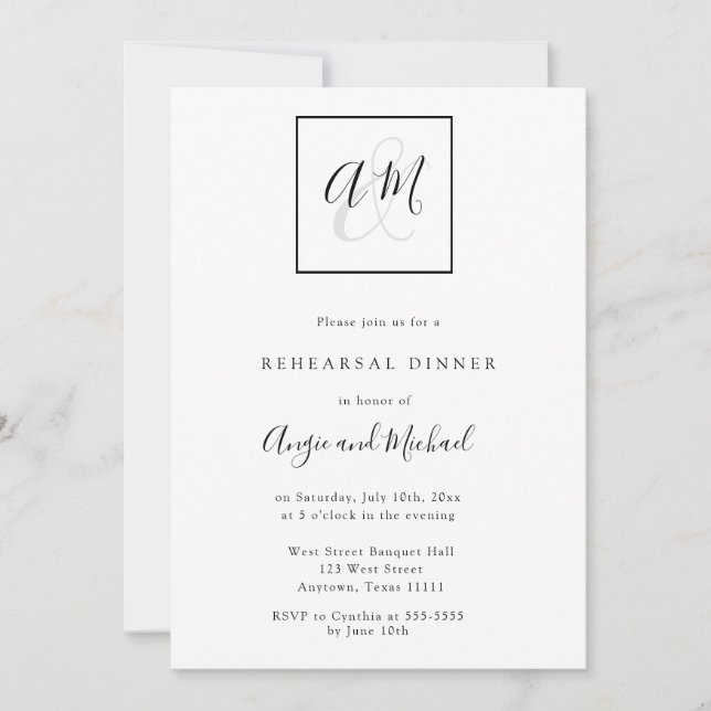 Modern Monogram Rehearsal Dinner Invitations (Front)