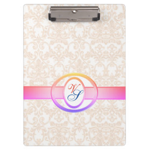 Modern Monogram Retro Antique Pattern Vintage Pink Clipboard