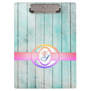 Modern Monogram Retro Antique Pattern Vintage Wood Clipboard