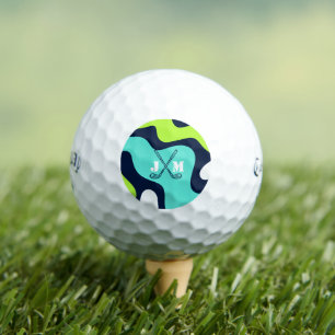 Modern Monogram Retro Wave Blue Green Golf Balls