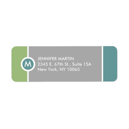 Modern Monogram Return Address Label - Green/Grey
