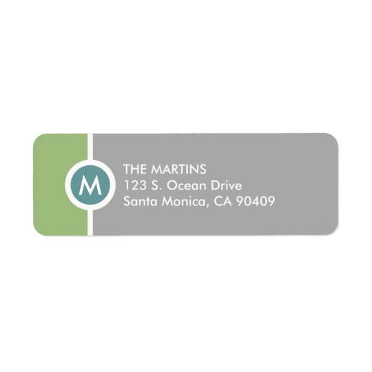 Modern Monogram Return Address Label - Green/Grey