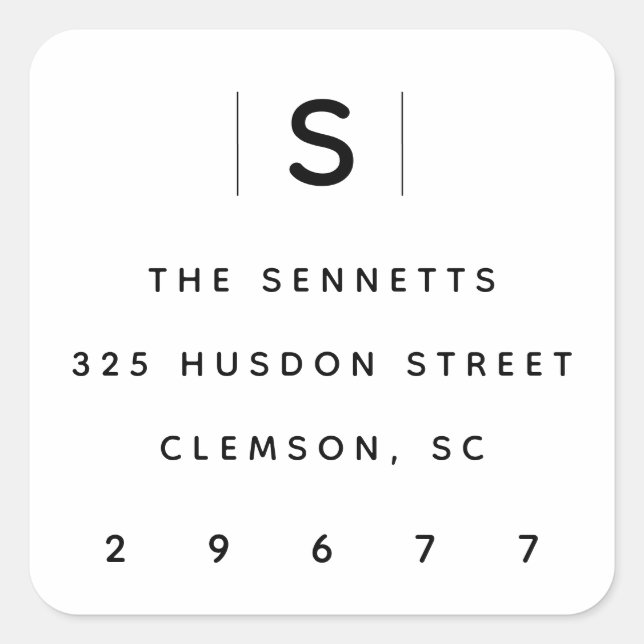 Modern monogram return address label sticker (Front)