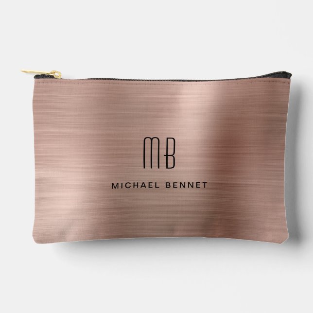 Modern Monogram Rose Gold Accessory Pouch (Front)