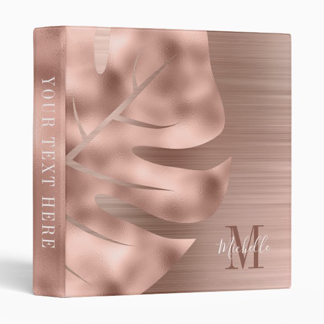 Modern Monogram Rose Gold Leaf Binder (Front/Spine)