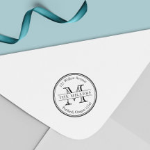 Modern Monogram Round Border Name Return Address