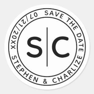 Modern Monogram Round Wedding Save The Date Classic Round Sticker