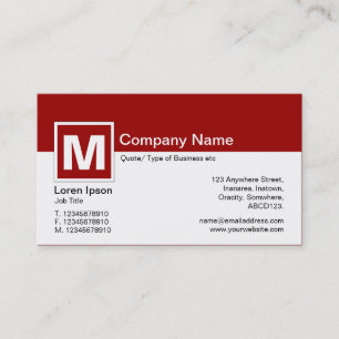 Modern Monogram - Ruby Red and White Business Card