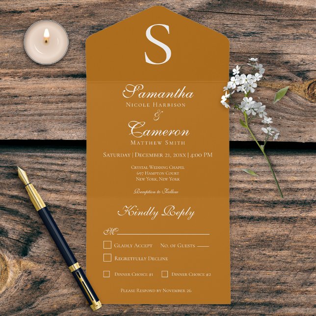 Modern Monogram Rust Burnt Orange Dinner All In One Invitation (Creator Uploaded)