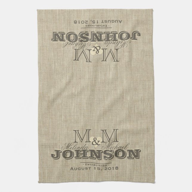 Modern Monogram | Rustic Beige Kitchen Towel (Vertical)
