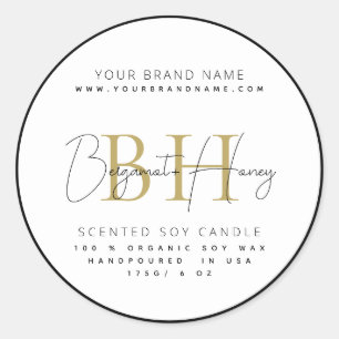 Modern monogram script black border candle label
