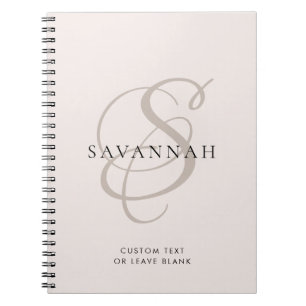 Modern Monogram Script Blush Pink Custom Name Notebook