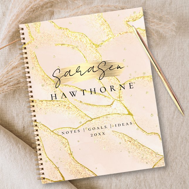 Modern Monogram Script Blush Pink Gold Foil Notebook (Creator Uploaded)