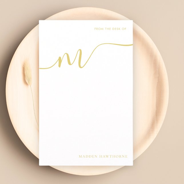 Modern Monogram Script Calligraphy Gold Note Paper (Creator Uploaded)